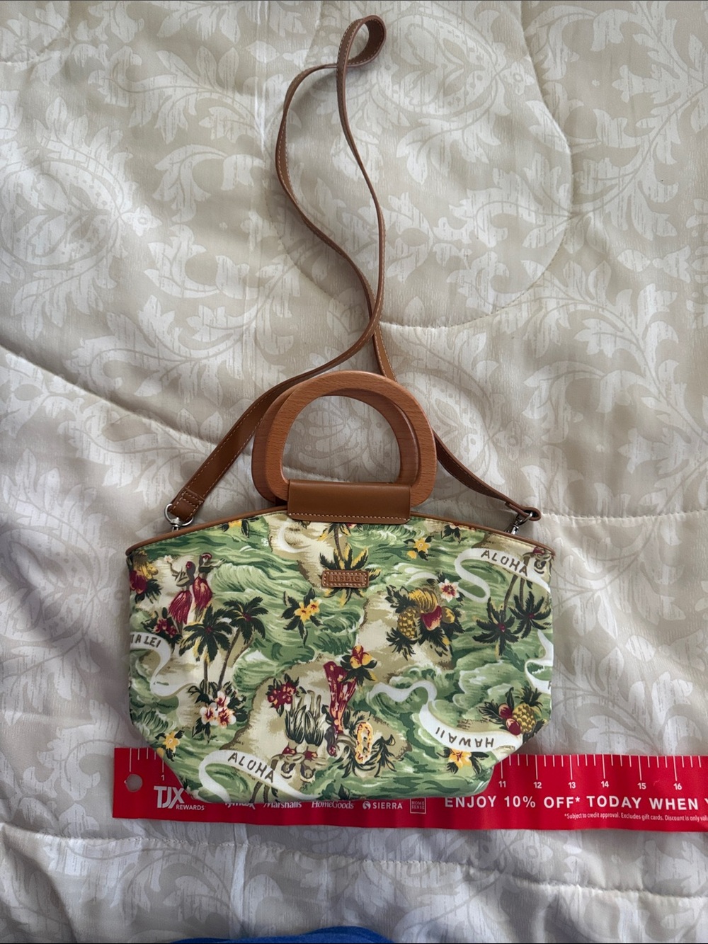 Relic Tropical Print Mini Crossbody in Green and Tan